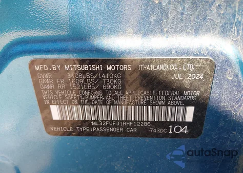 2024 Mitsubishi Mirage G4 Black Edition/Es/Le z USA, uszkodzony, nr VIN ML32FUFJ1RHF12286